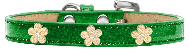 Gold Flower Widget Dog Collar Emerald Green Ice Cream Size 18